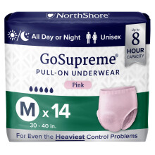 NorthShore GoSupreme Overnight Incontinence Underwear 8-Hour Pullup Style Medium 14 Count Bag Pink 30-40 inches Unisex Adult Diapers