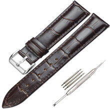 (Bruin - 16 mm) 16 - 24 mm Zwartbruine lederen horlogeband met roestvrijstalen doorngesp