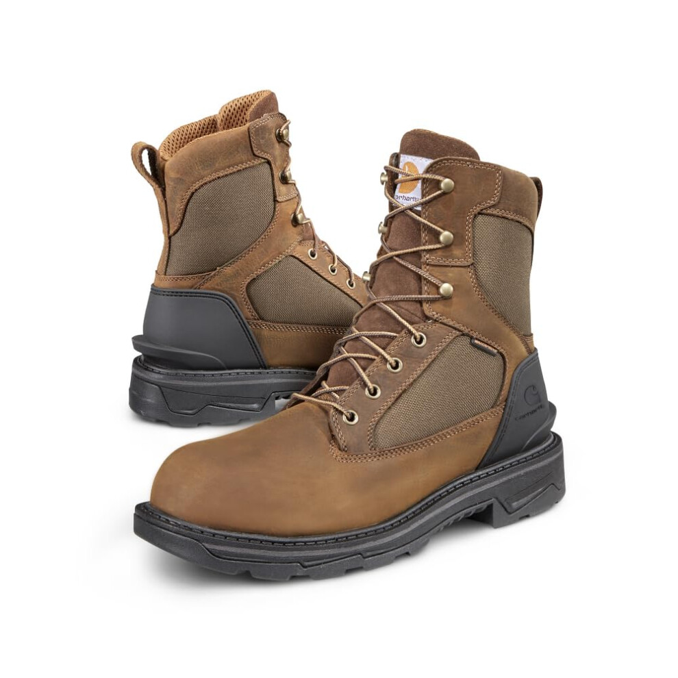 Carhartt Ironwood Waterproof Work Boots for Men - 8-inch  Reinforced Oil-Tanned Leather with Breathable Membrane  EH & Slip-Resistant Outsoles  Brown