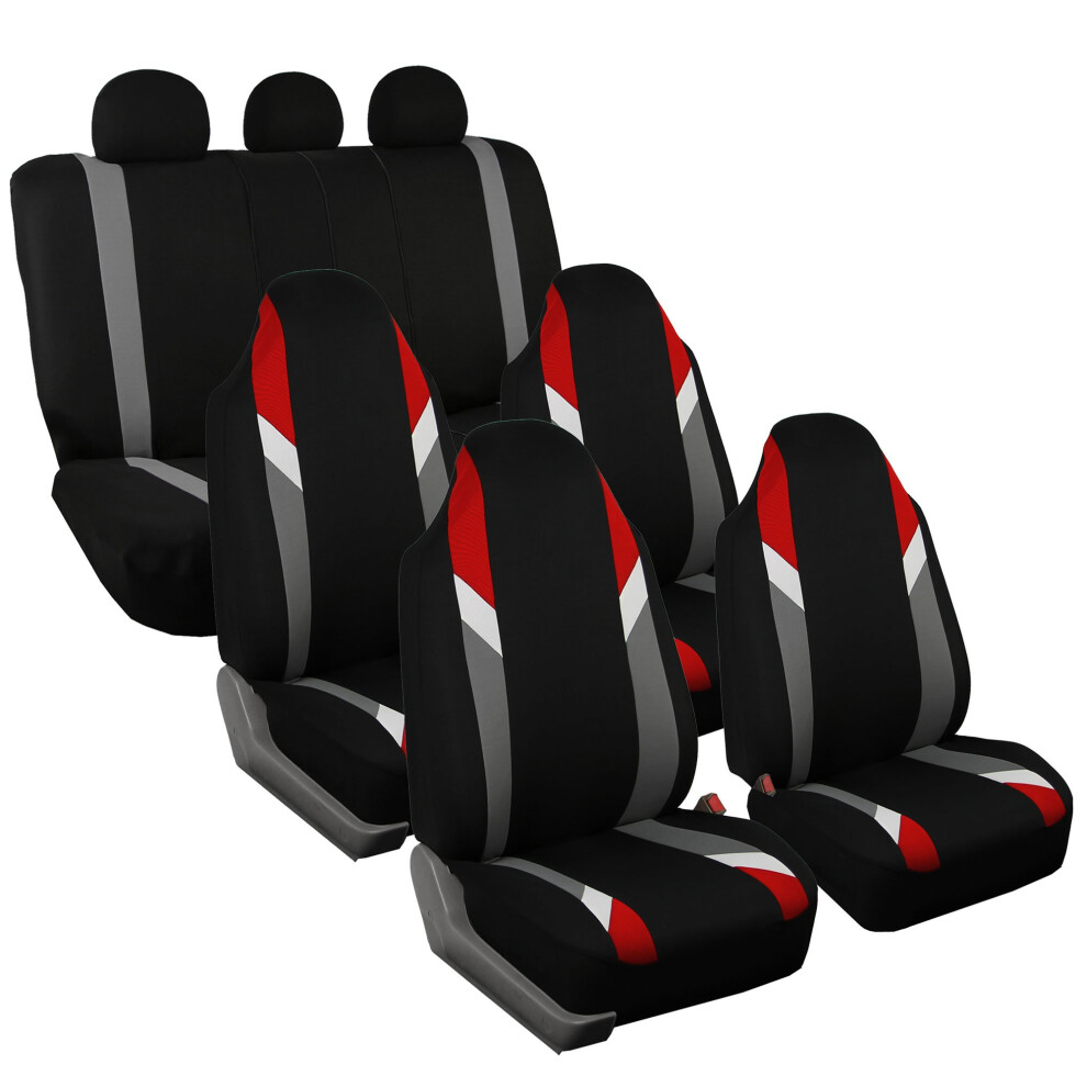 Fh Group Three Row 7 Seater - Premium Modernistic Seat Covers - Fit Most Car Trucks Suvs & Vans Red/Black 196342032615