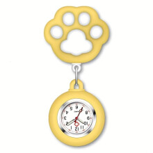 (Geel) schattige kattenpoot verpleegster horloge broche met clip intrekbaar telescopisch zakhorloge