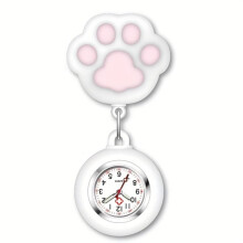 (Wit) Cute Cat Paw verpleegster horloge broche met clip intrekbaar telescopisch zakhorloge voor verpleegster