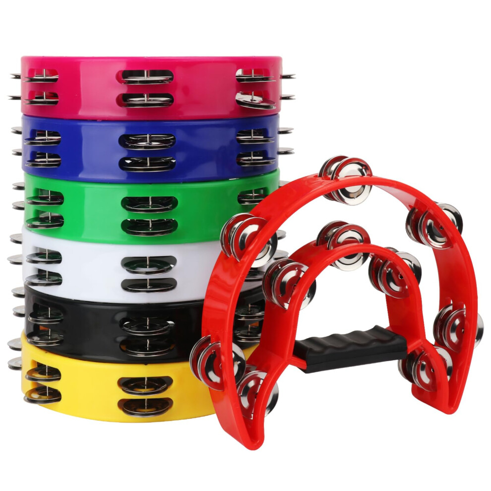 Ihdyppew Confezione Da 7 Tamburelli A Doppia Fila – 23 Cm Tamburello Professionale Palmare 20 Jingle In Metallo, Tamburello Musicale A Mezza Luna, Tamburelli In Plastica Per Adulti, Amanti Della-image