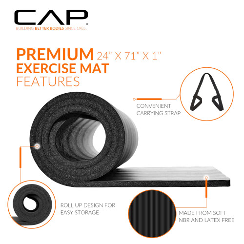 CAP High Density Exercise Mat with strap  74""""x24""""x1 - Blue 2