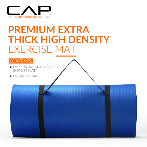 CAP High Density Exercise Mat with strap  74""""x24""""x1 - Blue 1