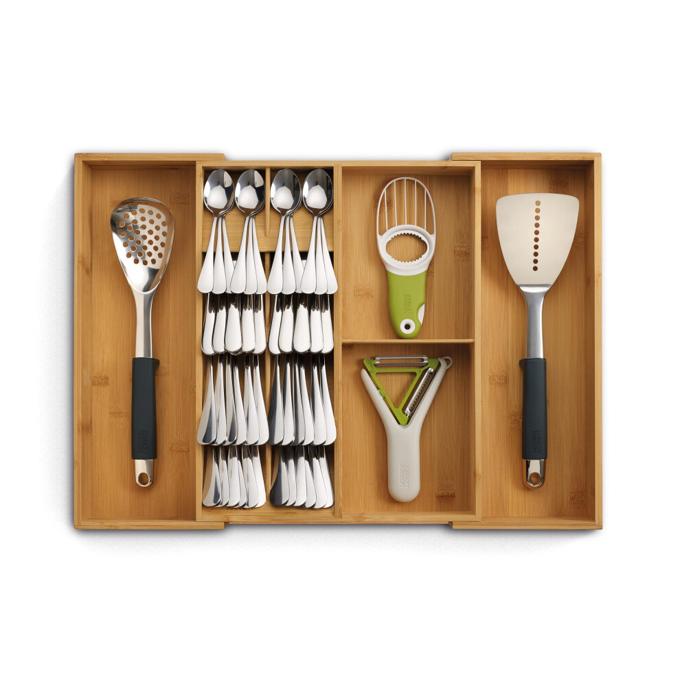 Joseph Joseph DrawerStore Expanding Silverware  Flatware  Utensil & Gadgets Organizer  Expandable in Drawer Space Saving Tray  Bamboo