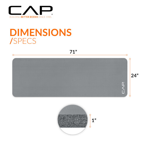 CAP High Density Exercise Mat with strap 74""""x24""""x1"""" - Gray 2