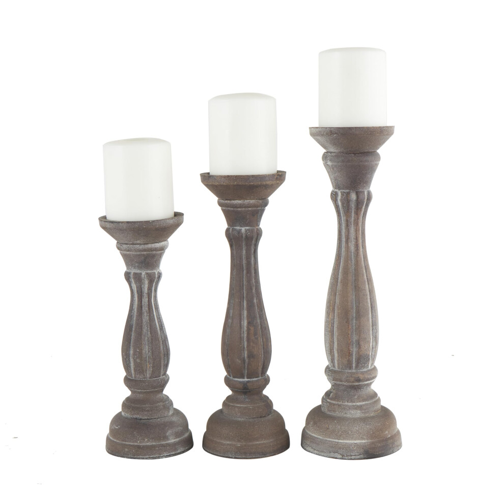 Bougeoir d  coratif en bois Deco 79, lot de 3 bougeoirs, 38,1 cm, 33,3 cm, 28 cm, marron