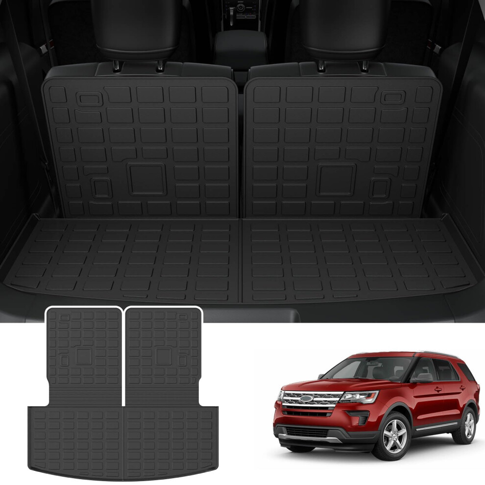 Powoq Trunk Mat With Backrest Mat Compatible With 2020-2025 Ford Explorer 6&7 Seat Cargo Liner Replacement For 2020-2022 2023 2024 2025 Ford Explorer 754631963912