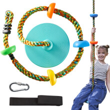 TURFEE Boomschommel voor kinderen -Blauwe klimtouwboom met platforms en schijfzitplaats Enkele schijfstoel en klimtouwset met karabijnhaak en 4 ft ri