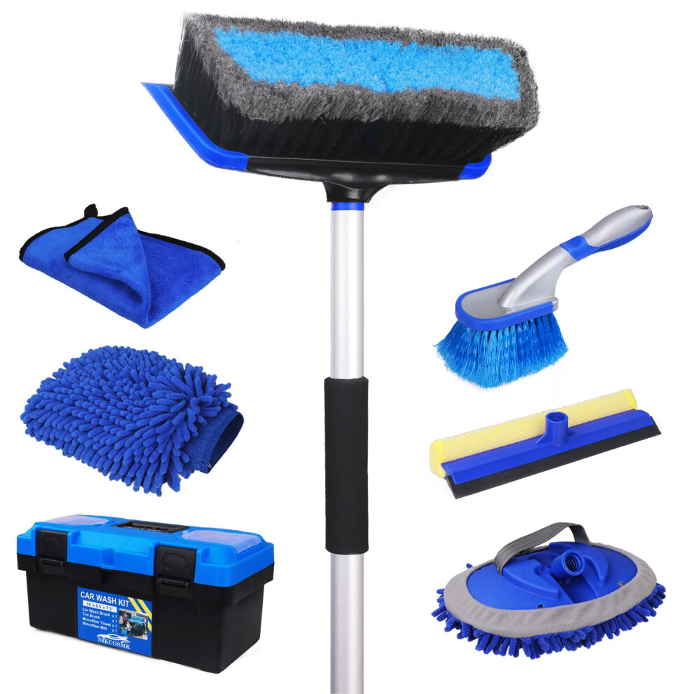 Nikcosmk 62'' Car Wash Brush With Long Handle Car Wash Kit With Tire Brush Tower Window Squeegee Chenille Microfiber Car Wash Mop Mitt Car Cleani 768561786602