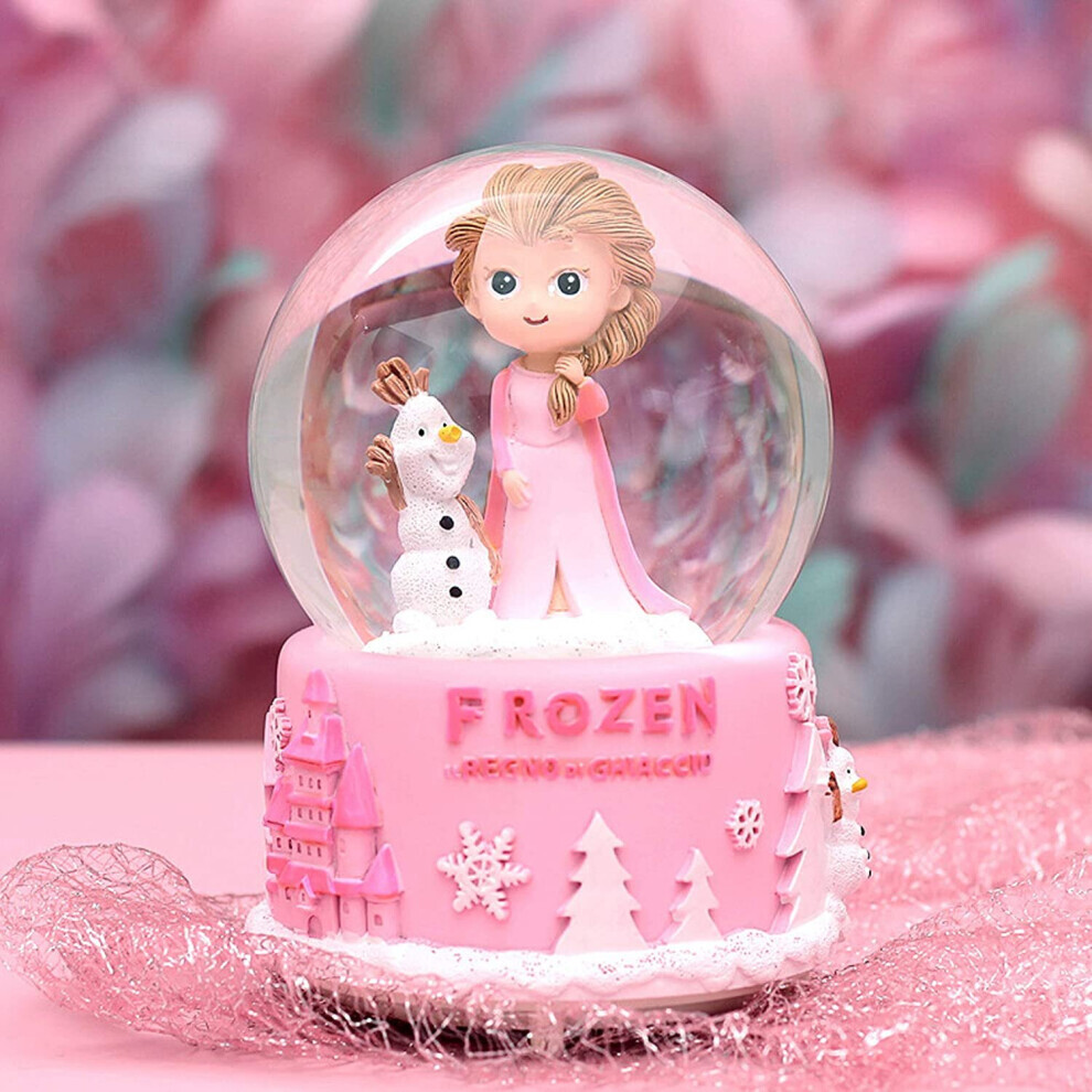 (Rose) Frozen Aisha Snow Globe Music Llluminated Snow Home Decor Filles Enfants Cadeau Musical Résine/Verre