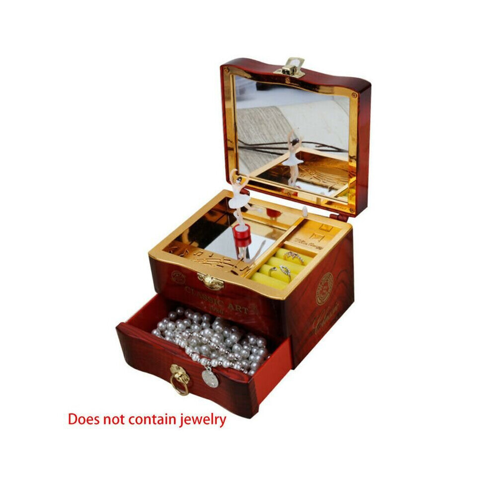 (Rouge) Boîte à musique rotative, boîte de rangement de bijoux avec miroir