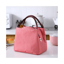 (Rouge) Pack de glace isolant pour bento de pique-nique rayé avec tissu Oxford en plusieurs couleurs