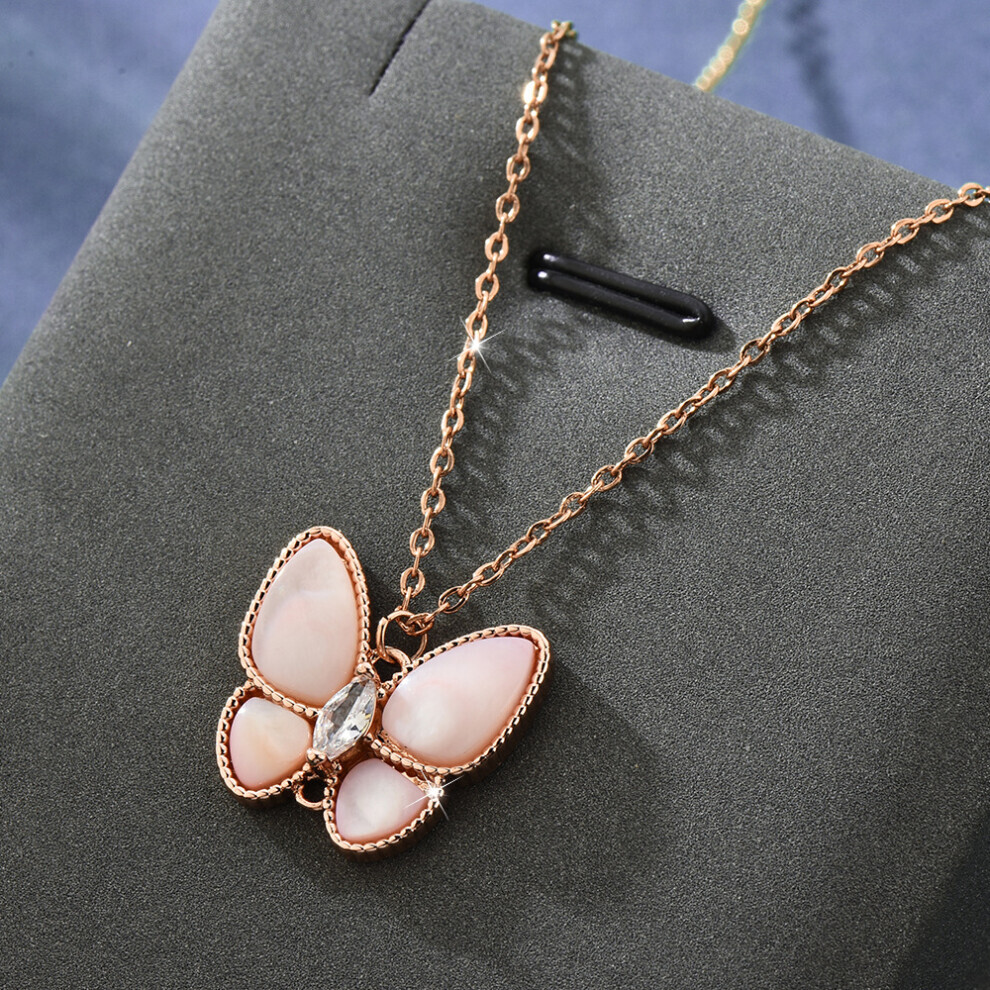 (Papillon en or rose) magnifique collier papillon japonais et coréen en or blanc pour femme Unique