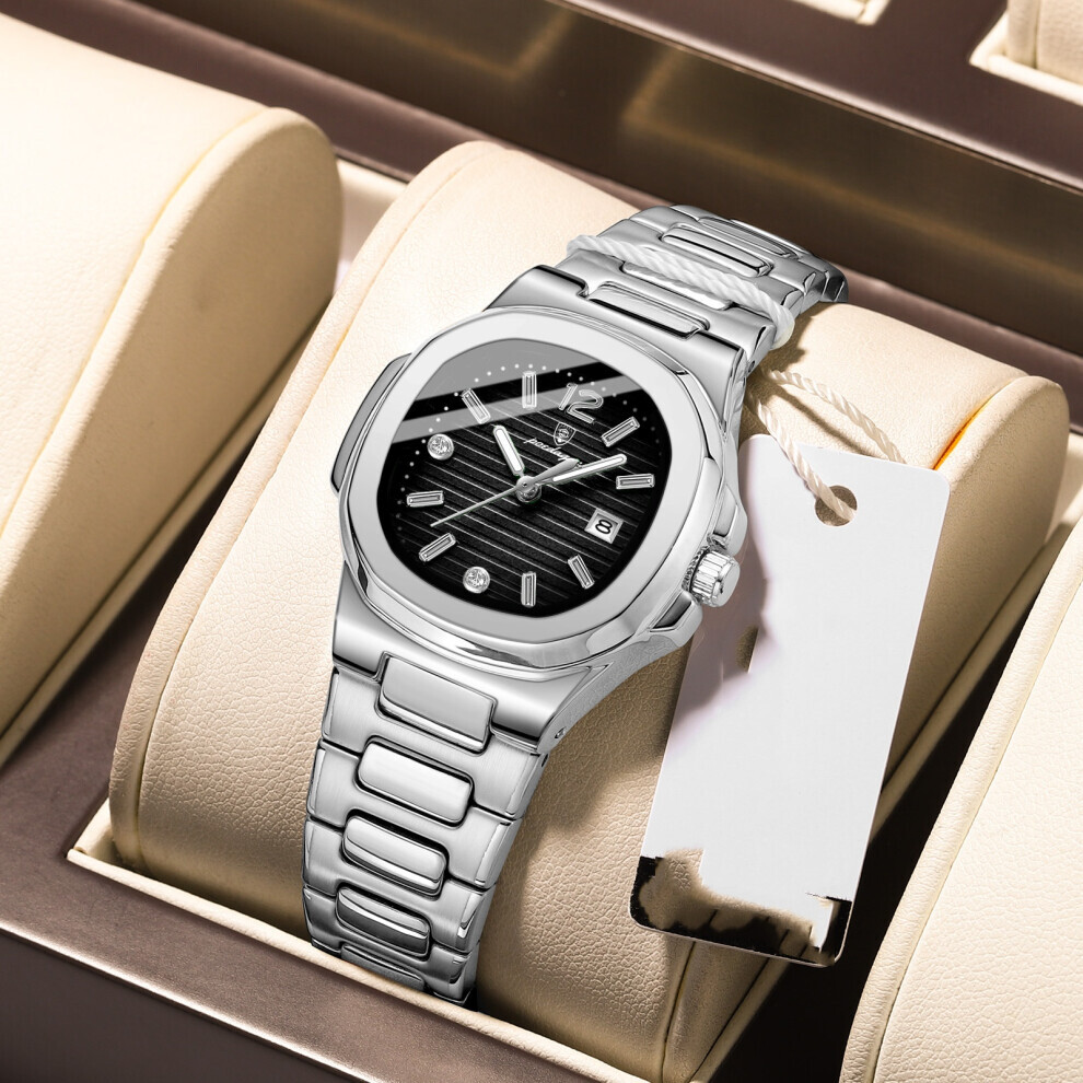 (Argent noir) mince femmes montre calendrier Quartz polyvalent lumineux mode à la mode