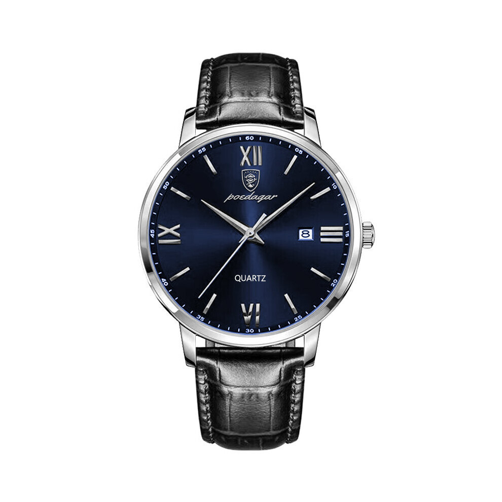 (Bleu argent) montre pour hommes de mode étudiant décoration de montre automatique en acier multifonctionnelle