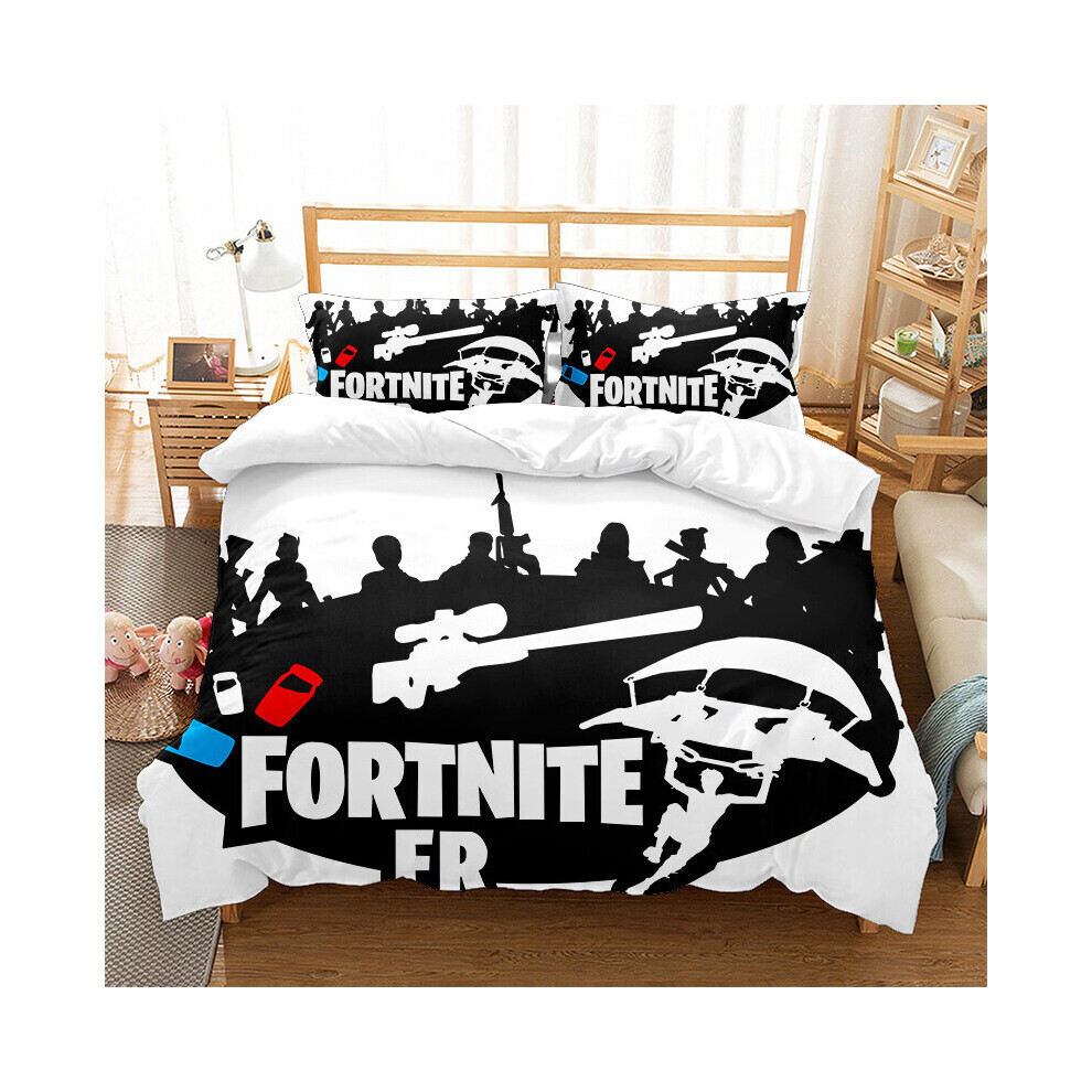 (Simple (135 x 200 cm), 15) Fortnite Literie Simple Double Dessin animé Housse de couette Housse de