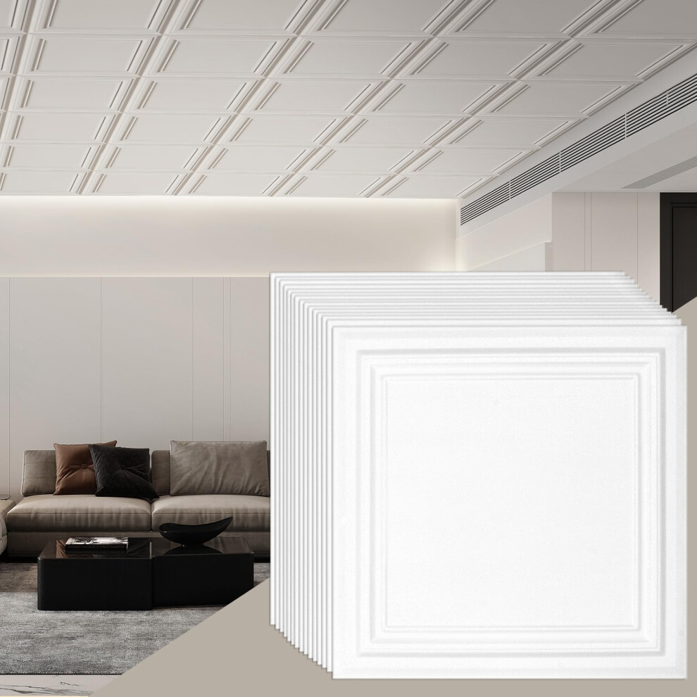 VEVOR 16-Pack 20 x 20 in Drop Ceiling Tiles - Premium Polystyrene Sheet  Easy Installation/Cutting Plastic Glue-up  Basement Ceiling Covering for Home