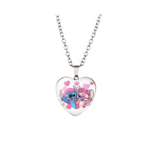 (StyleF, chaîne en acier inoxydable) Adorable collier en forme de cœur avec point de dessin animé pour