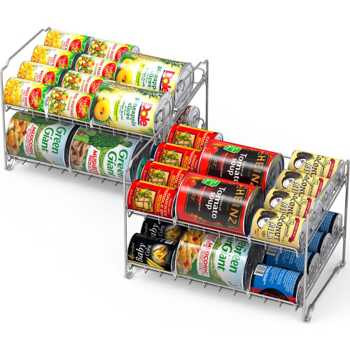 Simple Houseware 2 Tier Stackable Can Rack Silver 2 Pack 2