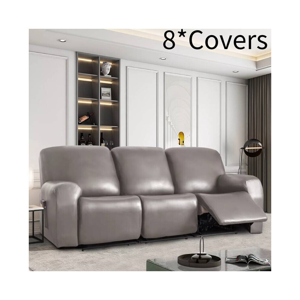 (Taupe 3 places) Housses de canapé inclinables extensibles en cuir synthétique Housse de fauteuil 2