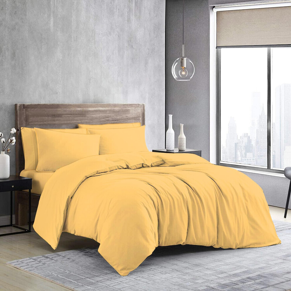 (Super King, Ocre/Jaune) Ensembles de housse de couette unis, literie et lin doux et de qualité supérieure,