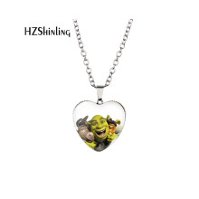 (XXXL116) charmant collier pendentif en forme de coeur Shrek Time avec pierres précieuses pour un style