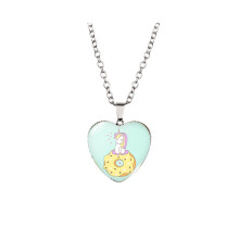 (XXXL352) Collier avec pendentif en forme de cœur de dessin animé ludique pour enfants, doté d'une pierre