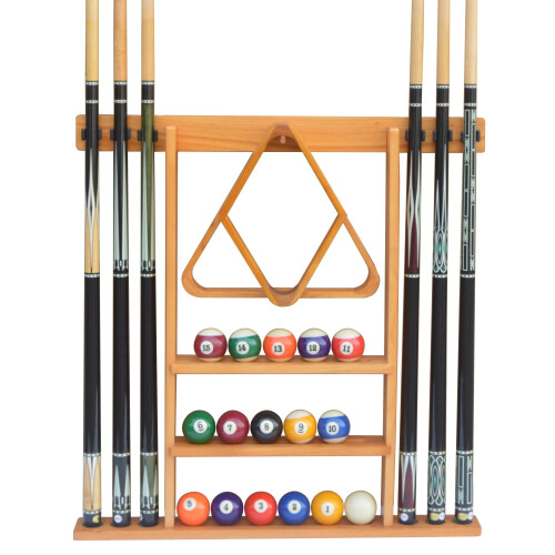 Flintar Premium Billiard Cue Rack  Solid Oak Hardwood  Direct Wall Mounting