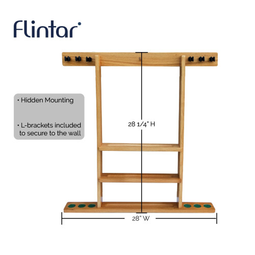 Flintar Premium Billiard Cue Rack  Solid Oak Hardwood  Direct Wall Mounting 1