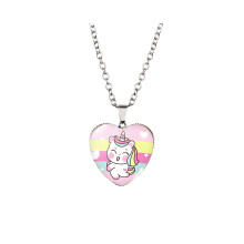 (XXXL354) Collier pendentif licorne ludique en forme de cœur pour enfants, doté d'une pierre précieuse