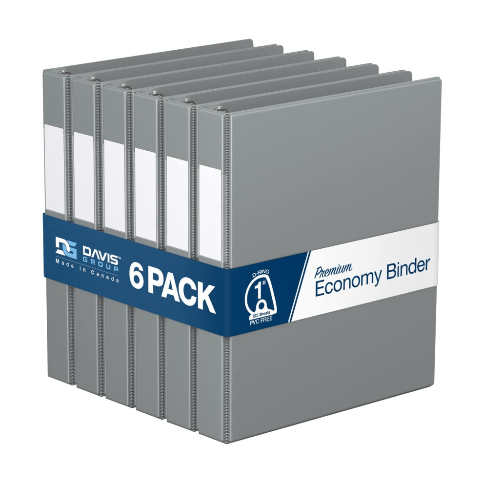 Premium Economy 6-Pack 3-Ring Binders for School or Office D-Ring Binders 1 Inch Gray