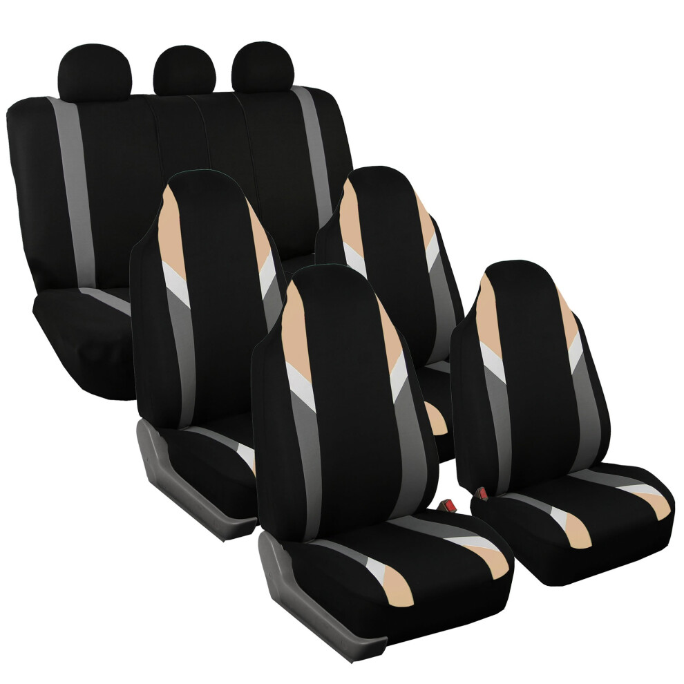 Fh Group Three Row 7 Seater - Premium Modernistic Seat Covers - Fit Most Car Truck Suv & Van Beige/Black 196342020568
