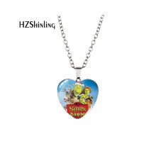 (XXXL119) charmant collier pendentif en forme de coeur Shrek Time avec pierres précieuses pour un style