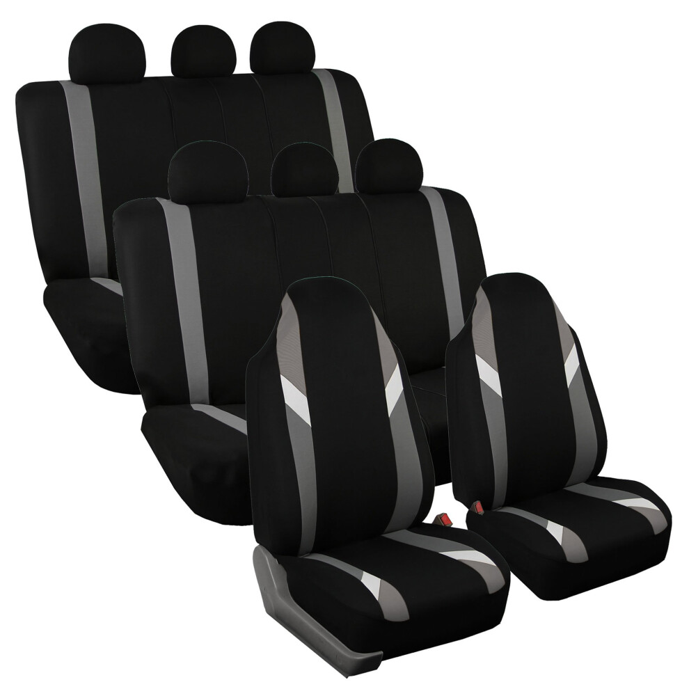 Fh Group Supreme Modernistic Three Row Car Seat Covers Airbag And Split Ready 8 Seater - Universal Fit For Cars Trucks & Suvs Gray 196342032585
