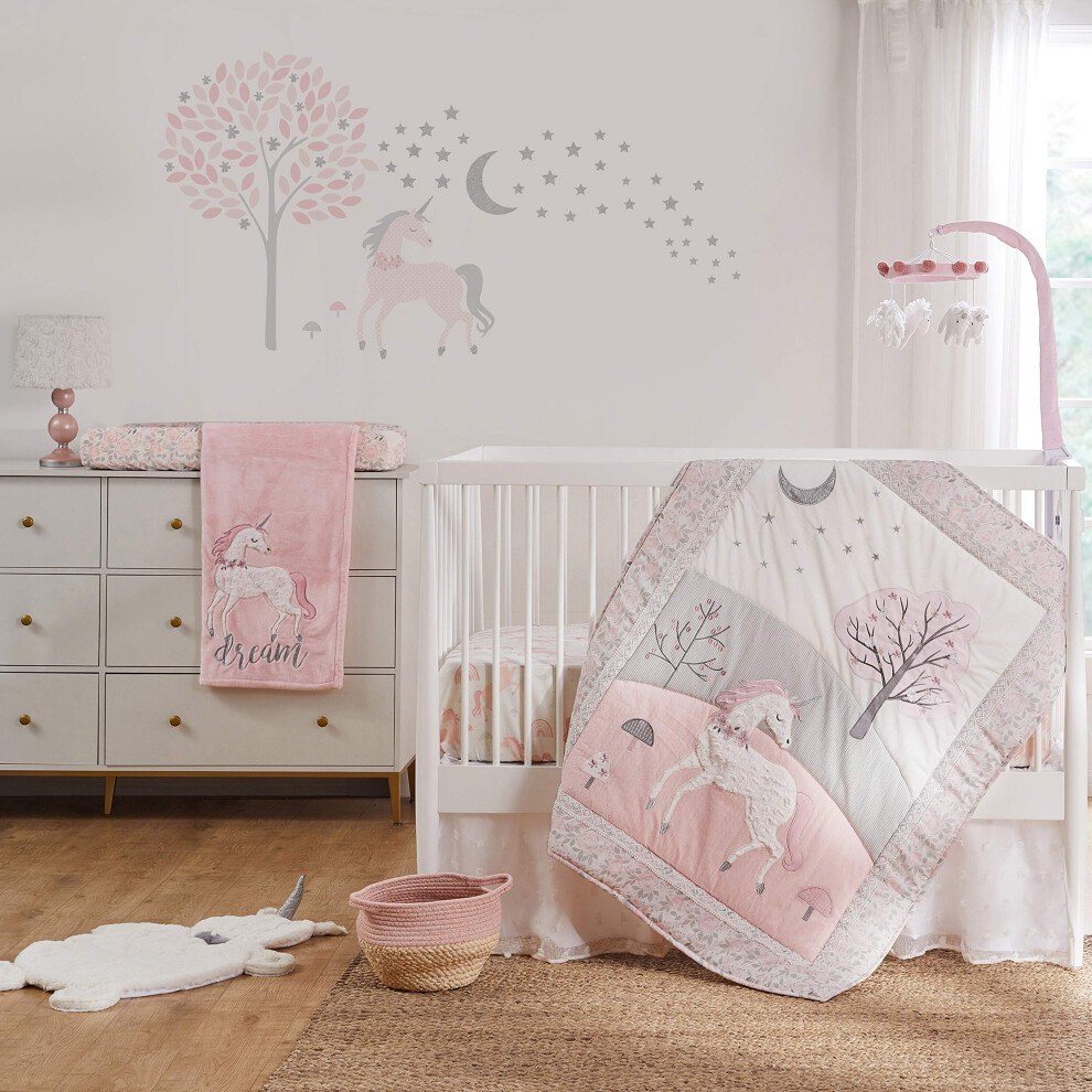 Levtex Baby - Parure de lit Colette - Ensemble de chambre de bébé - Gris, rose et blanc - Licorne - Ensemble 5 pièces comprenant une couette, deu