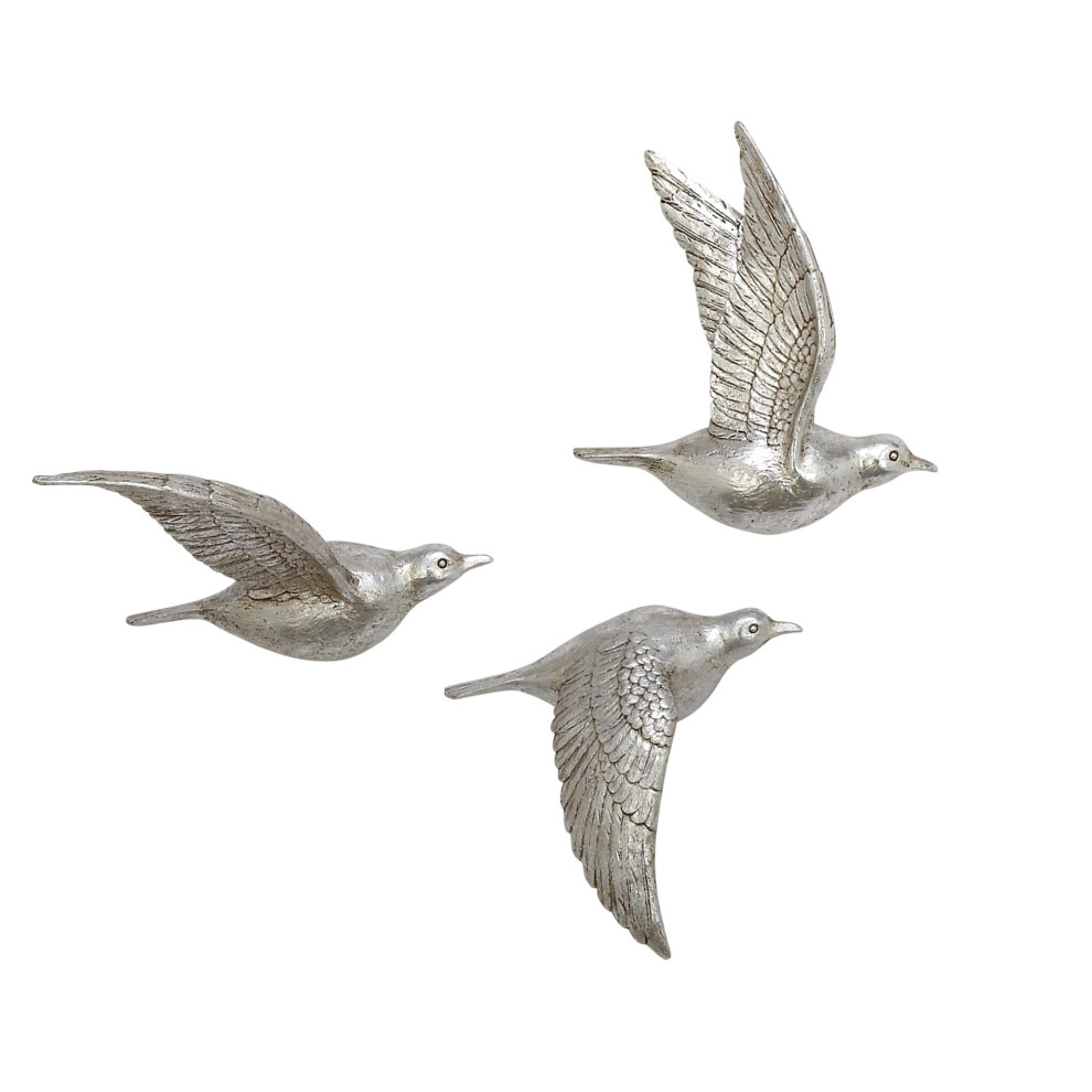 Deco 79 Polystone Bird Home Wall Decor Sculpture murale m  tallique 3D sculpt  e Lot de 3 Art mural 25,4 cm 23,8 cm 23,8 cm H Argent