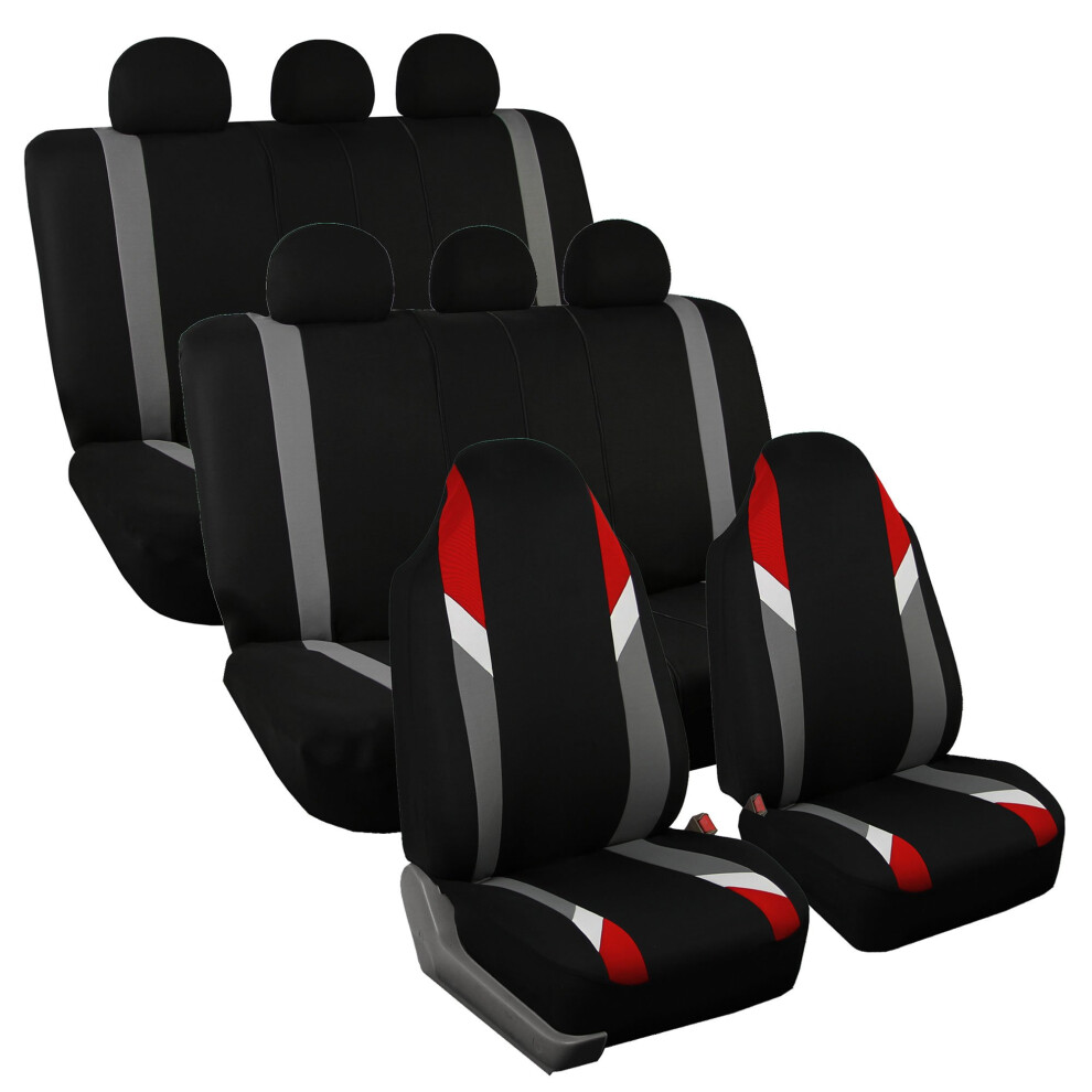 Fh Group Supreme Modernistic Three Row Car Seat Covers Airbag And Split Ready 8 Seater - Universal Fit For Cars Trucks & Suvs Red 196342032592
