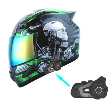 1Storm motocyklov integr lna prilba na mechanika + motocyklov Bluetooth headset: lebkovo zelen