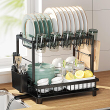 Nfnoyp Multifunctional Dishs Drying Rack - Rustproof 2-Tier Dish Racks with Drainboard Space-Saving Design Utensil & Cup Holder for Kitchen Counter