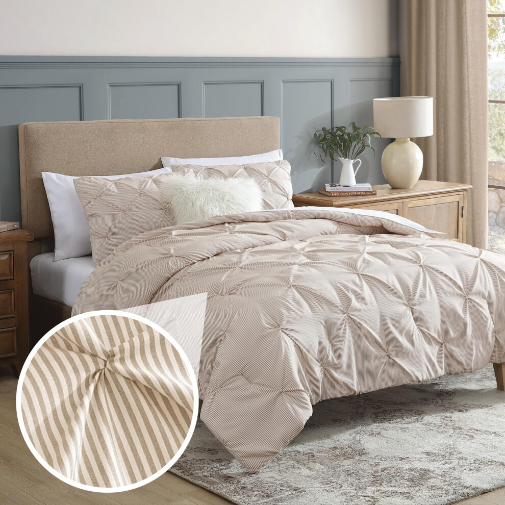 Juego De Edred N Swift Home Twin/Twin Xl Pinstripe Taupe - Juego De Cama Cl Sico Con Pliegues - Ropa De Cama De 2 Piezas: 1 Edred N Y 1 Funda De-image