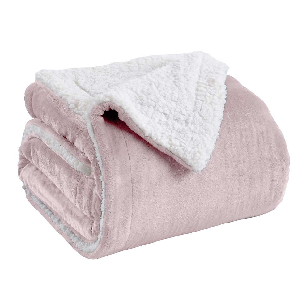 Plaid Great Bay Home en polaire sherpa et velours rose pâle, épais et moelleux, idéal pour un fauteuil, un canapé ou un lit. Couverture polaire d