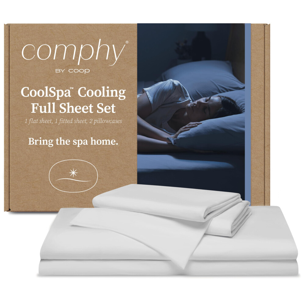 Coop Home Goods Comphy CoolSpa Ensemble de draps rafraîchissants 4 pièces pour lit double Blanc Respirant Rafraîchissant et Super Doux Ensemble d