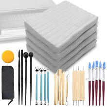 ReArt Oven Bake Polymer Clay White Non Toxic 4.4Lbs with Pottery Tools & Paint Brushes Great for Modeling Sculpting Holiday DIY Jewelry Making Pro