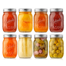 NutriChef 8-pack 16 oz Mason-burkar med lock - Tjocka konservburkar i glas med lock i rostfritt stl - Idealisk fr DIY-kryddor Mltidsfrberedel