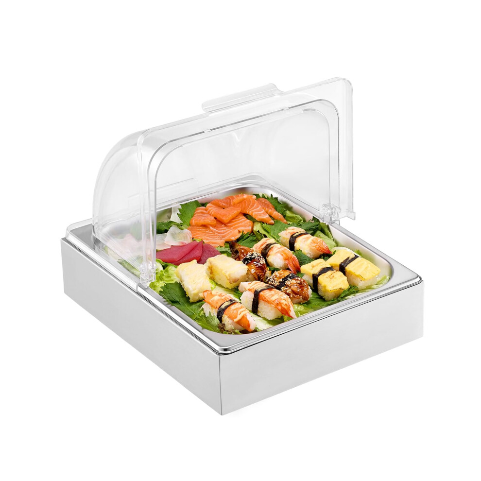 VEVOR Countertop Food Serving Display Container  1 x 1/2 Pan Stainless Steel Food Serving Tray  Buffet Condiment Dispenser Display Rack with Clear Lid
