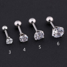 (Silber -4mm) 1 Stück Edelstahl Kristall Zirkon Ohrstecker Ohrringe für Damen/Herren 4 Zinken Tragus