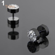 (schwarz) Sp 2 Stück Männer Barbell Punk Edelstahl Kristall Stein Ohrstecker Ohrringe Schmuck Schmuckstück