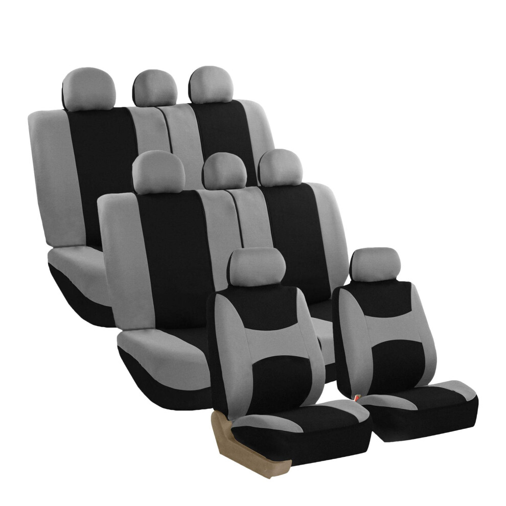 Fh Group Automotive Seat Covers & Breezy Flat Cloth Seat Cover Three Row Set Airbag And Split Rear Car Seat Cover Universal Fit Interior A Light/Gray 196342009518